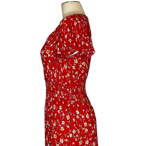 Kindred red floral wrap top flutter sleeve maxi dress size S - Picture 6 of 13